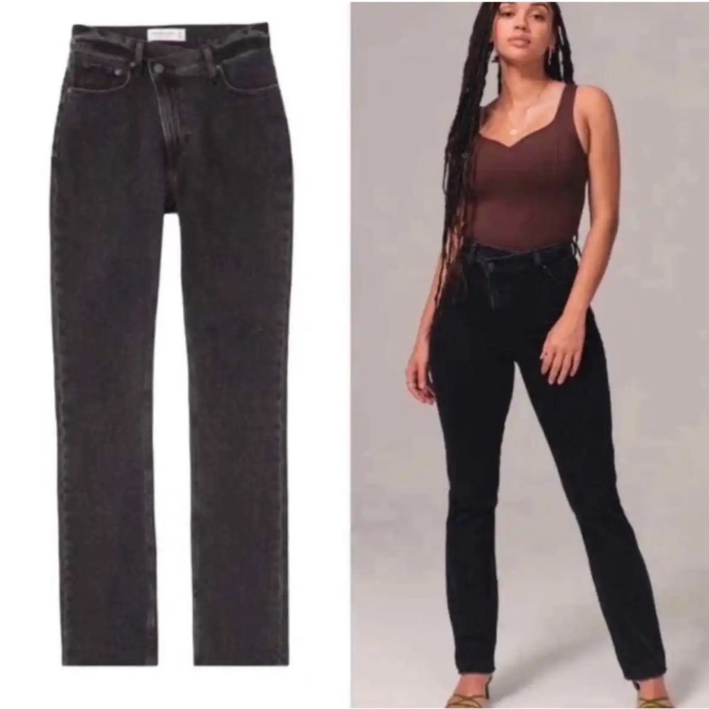 Abercrombie Ultra High Rise 90s Slim Straight Jean Crossover Waist - Black 27